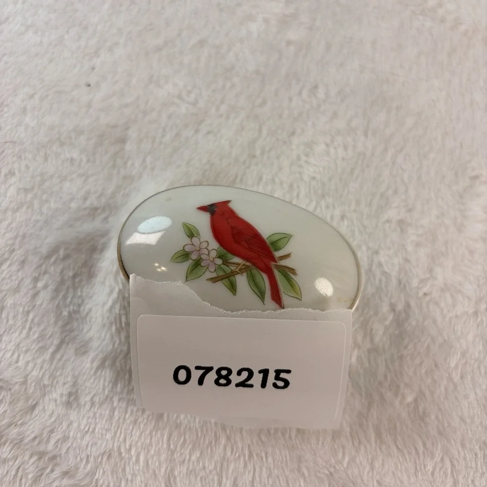 Vtg 80s Lefton Porcelain Cardinal Keepsake Trinket Box 2641 Hand Painted Japan